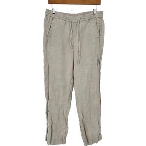 Talbots Womens 6P Linen Blend Drawstring Waist Crop‎ Pants Beige Size